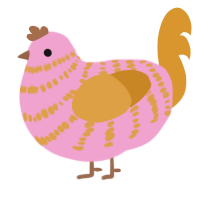 A pink and orange chicken with a bar pattern