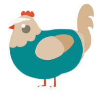 Shore, a teal and beige chicken with a head pattern