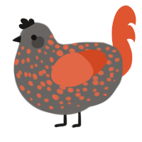 A grey and vermilion chicken with a speckle pattern