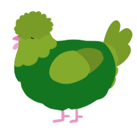 A leaf and chartreuse chicken with a head pattern