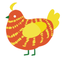 A vermilion and yellow chicken with a bar pattern