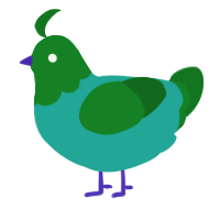 A turquoise and leaf chicken with a head pattern