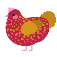 A crimson and ochre chicken with a speckle pattern