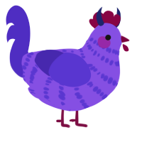 Ravelter, a blurple and indigo chicken with a bar pattern