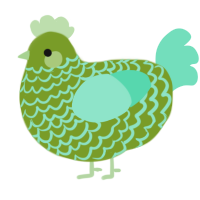 A chartreuse and mint chicken with a lace pattern