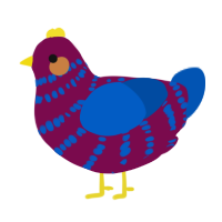 A wine and ultramarine chicken with a bar pattern
