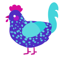 Petri, a indigo and aqua chicken with a speckle pattern