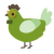 A chartreuse and gluppy chicken