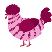 A pink and maroon chicken with a bar pattern
