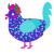 Petri, a indigo and aqua chicken with a speckle pattern