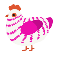 A white and fuchsia chicken with a bar pattern