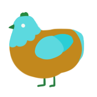 Socks, a ochre and aqua chicken with a head pattern