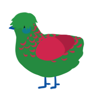 A viridian and crimson chicken with a half-lace pattern