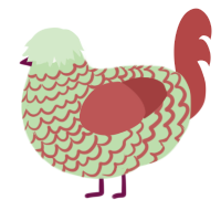 A gluppy and red chicken with a lace pattern