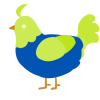 A ultramarine and lime chicken with a head pattern