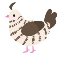 A cream and bark chicken with a bar pattern