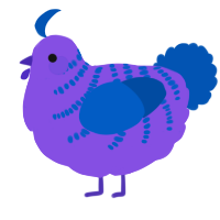 A blurple and ultramarine chicken with a half-bar pattern