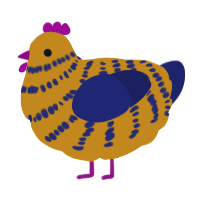 A ochre and navy chicken with a bar pattern