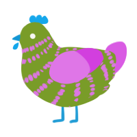 A chartreuse and orchid chicken with a bar pattern