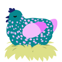 A teal and lavender chicken with a speckle pattern