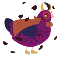 A plum and navy chicken with a speckle pattern