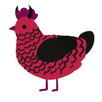 Aym, a crimson and black chicken with a lace pattern