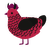 Aym, a crimson and black chicken with a lace pattern