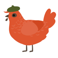 A vermilion chicken with a half-lace pattern