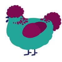 A turquoise and wine chicken with a neck-speckle pattern