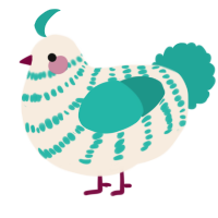 A cream and turquoise chicken with a bar pattern