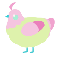 A apple and pink chicken with a head pattern