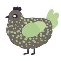 A ochre and crimson chicken with a speckle pattern