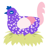 A blurple and rose chicken with a speckle pattern