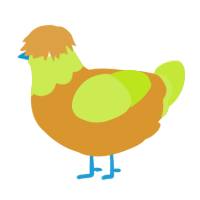 Elmo, a orange and lime chicken with a head pattern