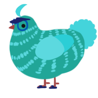 A turquoise and aqua chicken with a bar pattern
