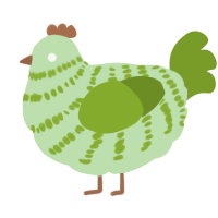 A gluppy and chartreuse chicken with a bar pattern