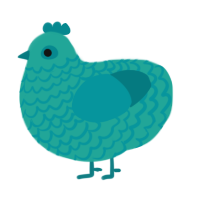 Lucie, a teal chicken with a lace pattern