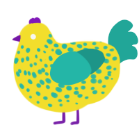 Lemony Snicket, a yellow and turquoise chicken with a speckle pattern