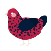 A crimson and tumblr chicken with a speckle pattern