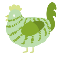 A gluppy and chartreuse chicken with a bar pattern
