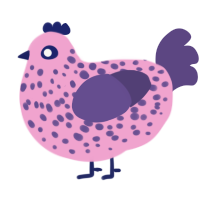A pink and overcast chicken with a speckle pattern