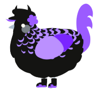 A black and lilac chicken with a half-lace pattern