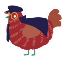 A crimson and red chicken with a bar pattern