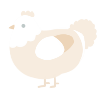 A cream chicken with a head pattern