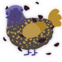 A bark and orange chicken with a speckle pattern