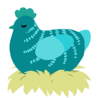 A teal and aqua chicken with a half-bar pattern