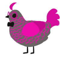 A grey and fuchsia chicken with a lace pattern