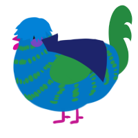 Emma, a sapphire and viridian chicken with a bar pattern