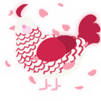 A white and crimson chicken with a lace pattern