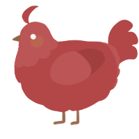 A red chicken with a head pattern